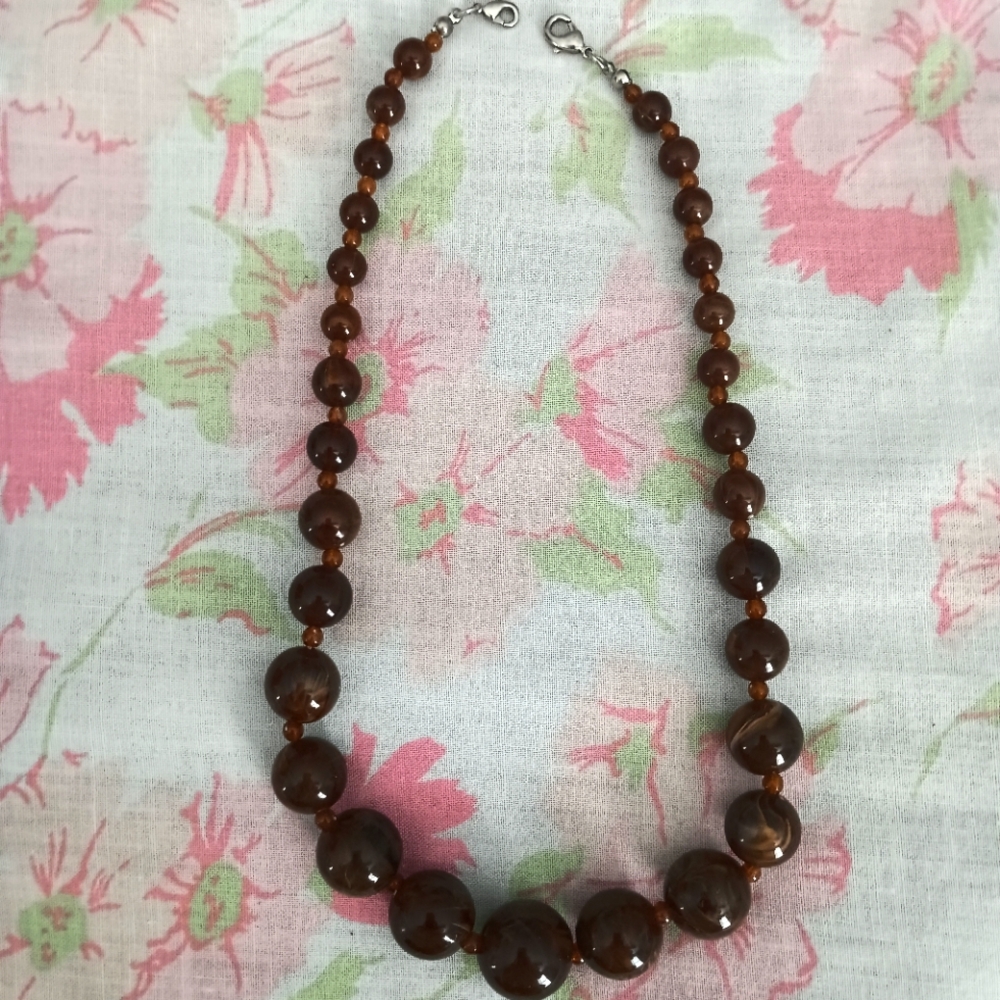 Vintage Anthro Brown Wood Beaded Necklace Bundle